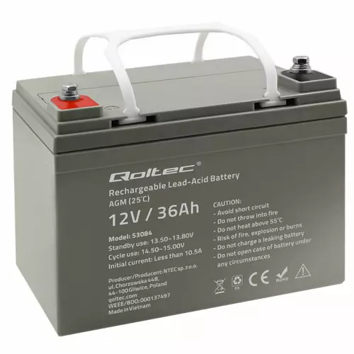 Qoltec  Akumulator AGM | 12V | 36Ah | max.540A