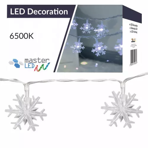 Świąteczne lampki choinkowe płatki śniegu 10 LED biały zimny