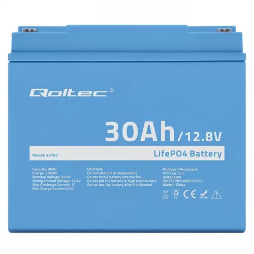 Qoltec Akumulator LiFePO4 Litowo-Żelazowo-Fosforanowy | 12.8V | 30Ah | 384Wh | BMS