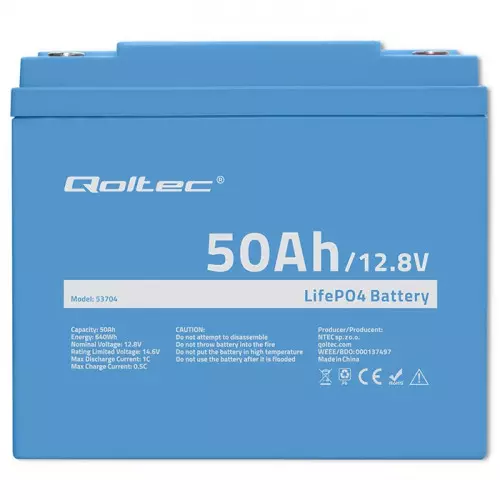 Qoltec Akumulator LiFePO4 Litowo-Żelazowo-Fosforanowy | 12.8V | 50Ah | 640Wh| BMS