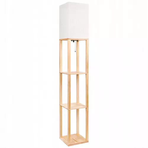 Lampa Stojąca Podłogowa DREWNIANA 2w1 PÓŁKA REGAŁ 160cm Do Czytania E27 