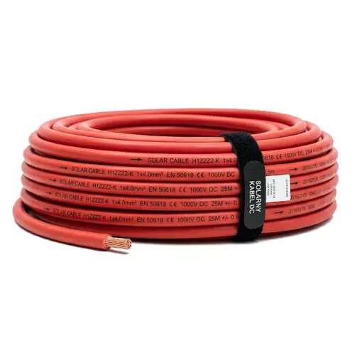 Kabel solarny 4mm2 25m czerwony do 20A