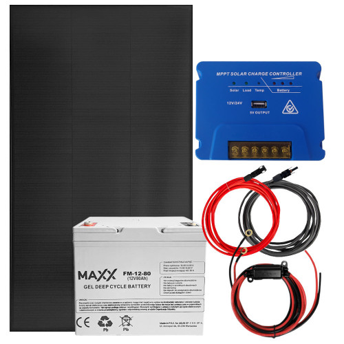 Zestaw solarny 150W 12V MPPT z akumulatorem